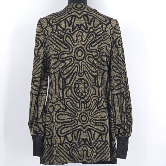 Ming Wang Cardigan Sweater Womens Small Black Gold Metallic Knit Quiet Luxury - Picture 3 of 9